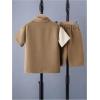 imageVerdusa Boys 2 Piece Set Colorblock Button Front Collar Short Sleeve Shirt and High Waist ShortsBeige and White