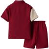 imageVerdusa Boys 2 Piece Set Colorblock Button Front Collar Short Sleeve Shirt and High Waist ShortsRed and Khaki
