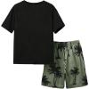 imageVerdusa Boys 2 Piece Set Tropical Print Summer Beach Set Short Sleeve Tee Top with Elastic Waist Short SetsDark Green