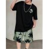 imageVerdusa Boys 2 Piece Set Tropical Print Summer Beach Set Short Sleeve Tee Top with Elastic Waist Short SetsDark Green
