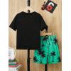 imageVerdusa Boys 2 Piece Set Tropical Print Summer Beach Set Short Sleeve Tee Top with Elastic Waist Short SetsGreen