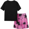 imageVerdusa Boys 2 Piece Set Tropical Print Summer Beach Set Short Sleeve Tee Top with Elastic Waist Short SetsPink Black