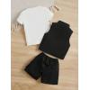 imageVerdusa Boys 3 Piece Outfits Solid Tee Sleeveless Zip Up Cargo Vest and Shorts SetsBlack and White