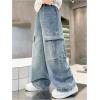 imageVerdusa Boys Baggy Straight Leg Denim Pants Loose Vintage Cargo Jeans with PocketsBlue