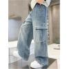 imageVerdusa Boys Baggy Straight Leg Denim Pants Loose Vintage Cargo Jeans with PocketsBlue
