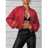 imageVerdusa Womens Cropped Bomber Lightweight Jacket Long Sleeve Zip Up OuterwearRed