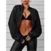 imageVerdusa Womens Cropped Bomber Lightweight Jacket Long Sleeve Zip Up OuterwearSolid Black