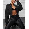 imageVerdusa Womens Cropped Bomber Lightweight Jacket Long Sleeve Zip Up OuterwearSolid Black