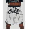 imageVerdusa Womens Letter Print Striped Basketball Shorts Drawstring Elastic Waist Sports ShortsBlack and White
