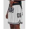 imageVerdusa Womens Letter Print Striped Basketball Shorts Drawstring Elastic Waist Sports ShortsBlack and White