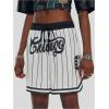 imageVerdusa Womens Letter Print Striped Basketball Shorts Drawstring Elastic Waist Sports ShortsBlack and White