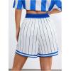 imageVerdusa Womens Letter Print Striped Basketball Shorts Drawstring Elastic Waist Sports ShortsRoyal Blue