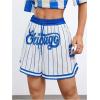imageVerdusa Womens Letter Print Striped Basketball Shorts Drawstring Elastic Waist Sports ShortsRoyal Blue