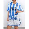 imageVerdusa Womens Letter Print Striped Basketball Shorts Drawstring Elastic Waist Sports ShortsRoyal Blue