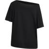 imageVerdusa Womens Off The Shoulder Letter Graphic Tees Shirts Jersey Short Sleeve Summer Tee TopsBlack