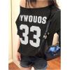 imageVerdusa Womens Off The Shoulder Letter Graphic Tees Shirts Jersey Short Sleeve Summer Tee TopsBlack