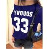 imageVerdusa Womens Off The Shoulder Letter Graphic Tees Shirts Jersey Short Sleeve Summer Tee TopsDark Blue