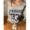 imageVerdusa Womens Off The Shoulder Letter Graphic Tees Shirts Jersey Short Sleeve Summer Tee TopsGrey