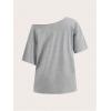 imageVerdusa Womens Off The Shoulder Letter Graphic Tees Shirts Jersey Short Sleeve Summer Tee TopsGrey98