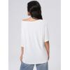 imageVerdusa Womens Off The Shoulder Letter Graphic Tees Shirts Jersey Short Sleeve Summer Tee TopsWhite