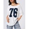 imageVerdusa Womens Off The Shoulder Letter Graphic Tees Shirts Jersey Short Sleeve Summer Tee TopsWhite