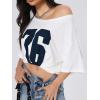 imageVerdusa Womens Off The Shoulder Letter Graphic Tees Shirts Jersey Short Sleeve Summer Tee TopsWhite