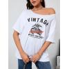 imageVerdusa Womens Off The Shoulder Letter Graphic Tees Shirts Jersey Short Sleeve Summer Tee TopsWhite Graphic