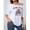 imageVerdusa Womens Off The Shoulder Letter Graphic Tees Shirts Jersey Short Sleeve Summer Tee TopsWhite Graphic