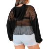 imageVerdusa Womens Sexy See Through Fishnet Long Sleeve Drawstring Hoodie Top SweatshirtBlack