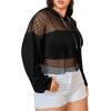 imageVerdusa Womens Sexy See Through Fishnet Long Sleeve Drawstring Hoodie Top SweatshirtBlack
