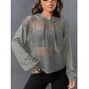 imageVerdusa Womens Sexy See Through Fishnet Long Sleeve Drawstring Hoodie Top SweatshirtGrey