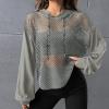 imageVerdusa Womens Sexy See Through Fishnet Long Sleeve Drawstring Hoodie Top SweatshirtGrey