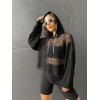 imageVerdusa Womens Sexy See Through Fishnet Long Sleeve Drawstring Hoodie Top SweatshirtSolid Black