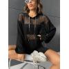 imageVerdusa Womens Sexy See Through Fishnet Long Sleeve Drawstring Hoodie Top SweatshirtSolid Black