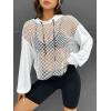 imageVerdusa Womens Sexy See Through Fishnet Long Sleeve Drawstring Hoodie Top SweatshirtWhite