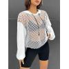 imageVerdusa Womens Sexy See Through Fishnet Long Sleeve Drawstring Hoodie Top SweatshirtWhite
