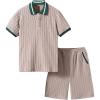 imageVerdusa Boys 2 Piece Outfit Button Front Short Sleeve Textured Top and Shorts SetsKhaki