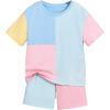 imageVerdusa Boys 2 Piece Outfit Colorblock Short Sleeve Round Neck T Shirt and Shorts SetBlue Multi