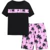 imageVerdusa Boys 2 Piece Outfit Summer Color Block Short Sleeve Tee and Shorts SetPink Black