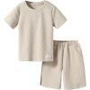 imageVerdusa Boys 2 Piece Outfits Textured Crew Neck Short Sleeve Tee Top and Shorts SetsApricot