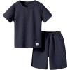 imageVerdusa Boys 2 Piece Outfits Textured Crew Neck Short Sleeve Tee Top and Shorts SetsDark Blue