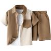 imageVerdusa Boys 2 Piece Set Colorblock Button Front Collar Short Sleeve Shirt and High Waist ShortsBeige and White