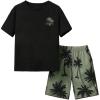 imageVerdusa Boys 2 Piece Set Tropical Print Summer Beach Set Short Sleeve Tee Top with Elastic Waist Short SetsDark Green