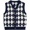 imageVerdusa Boys Sweater Vest Button Up Sleeveless Argyle Print Knit V Neck Cardigan Sweaters TopBlue