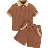 imageVerdusa Toddler Boys 2 Piece Outfits Colorblock Short Sleeve Shirt and Shorts SetBrown