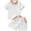 imageVerdusa Toddler Boys 2 Piece Outfits Colorblock Short Sleeve Shirt and Shorts SetWhite