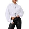 imageVerdusa Womens Cropped Bomber Lightweight Jacket Long Sleeve Zip Up OuterwearSolid White