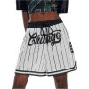 imageVerdusa Womens Letter Print Striped Basketball Shorts Drawstring Elastic Waist Sports ShortsBlack and White