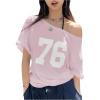 imageVerdusa Womens Off The Shoulder Letter Graphic Tees Shirts Jersey Short Sleeve Summer Tee TopsPink