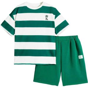 imageVerdusa Boys 2 Piece Outfits Short Sleeve Tee Shirt and Track Shorts SetGreen